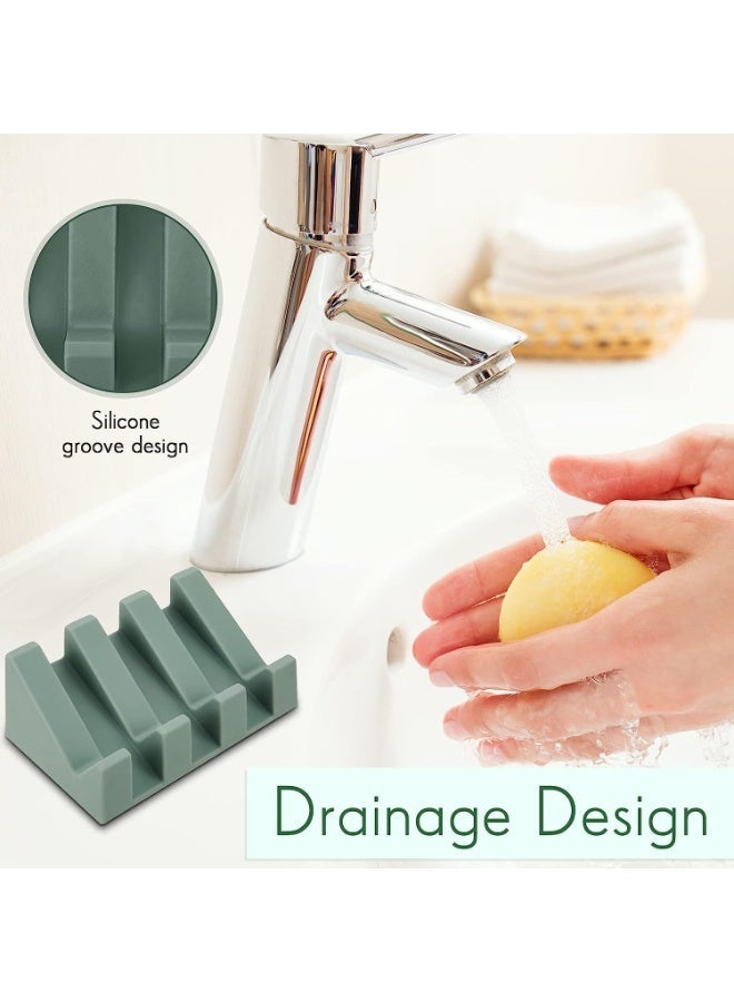 ChicAbode Silicone Soap Dish, Self Draining Soap Dish, Shower Waterfall Bar Soap Holder Tray, with Drain Soap Saver, for Kitchen Bathroom Accessories (Dark Grey, Light Green, 2) - Image 4